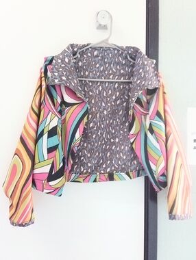 Multicolor Women's Jacket with Leopard Pattern Lining Colorful, Unique